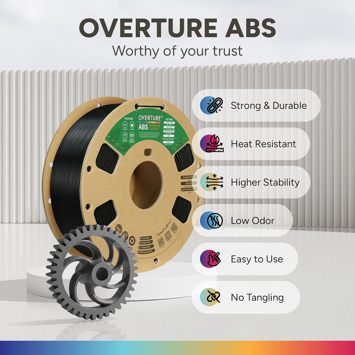 Case of 10 KG OVERTURE ABS Filament 1.75mm, High Strength; Heat-Resistant 3D Printer Filament