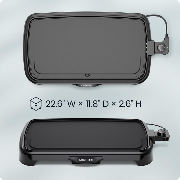 DEMO/OPEN BOX Chefman XL Electric Griddle with Removable Temperature Control, Immersible Flat Top Grill  25 x 51 CM