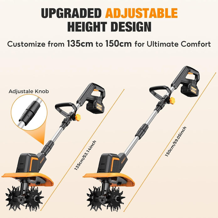 USED SOARFLY Cordless Tiller Cultivator for Gardening, Dual 2.0Ah Batteries -TC-01
