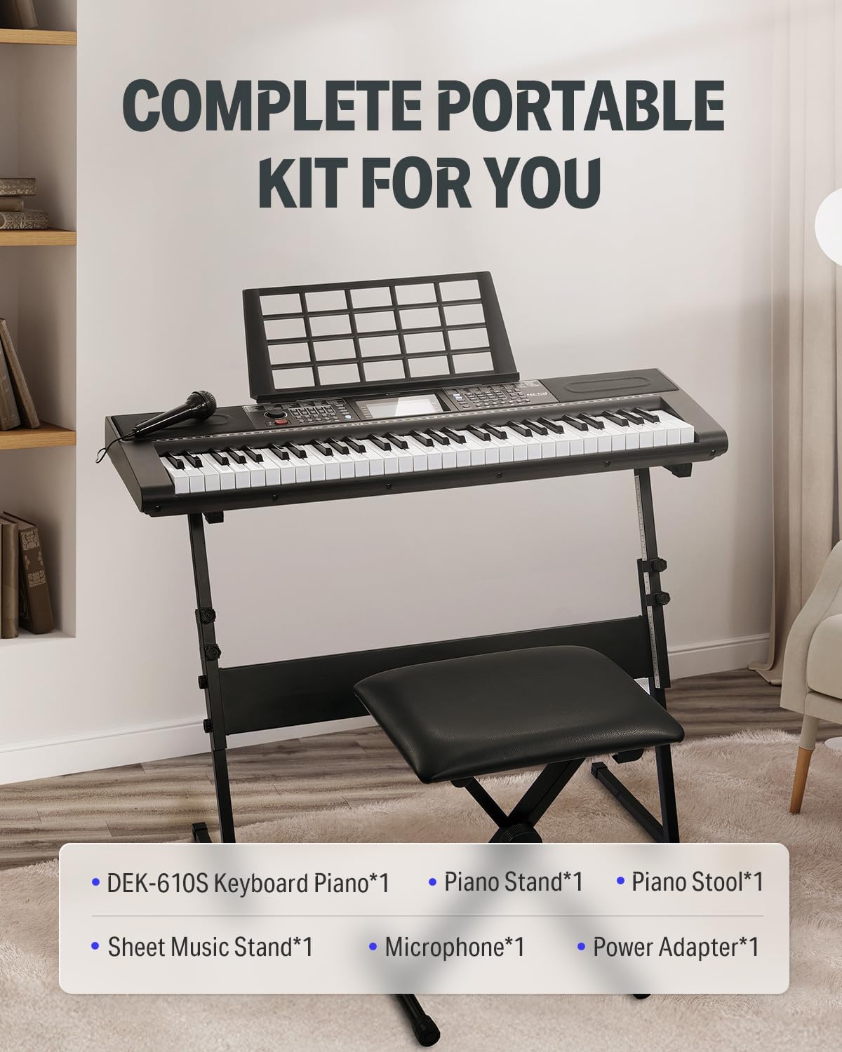 LIKE NEW Donner Keyboard Piano 61 Key, Electric Keyboard Kit with 249 Voices