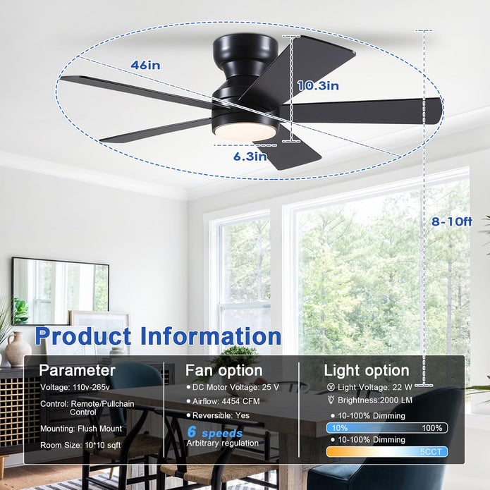 Demo/Open box BYKISTOK Black Ceiling Fans with Lights - 46