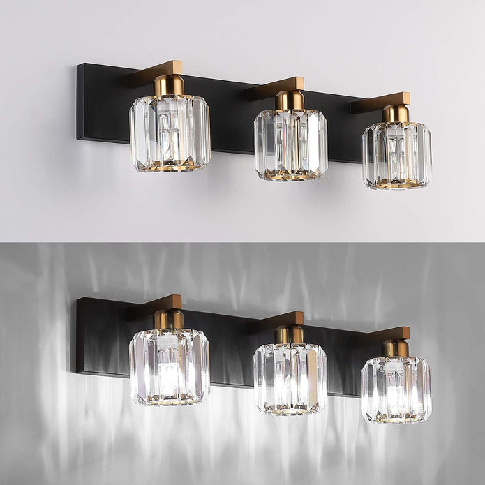New /OPEN BOX Aipsun Crystal Vanity 3 Lights Black Bathroom Vanity Lighting Fixtures 3 Lights Modern Vanity Light