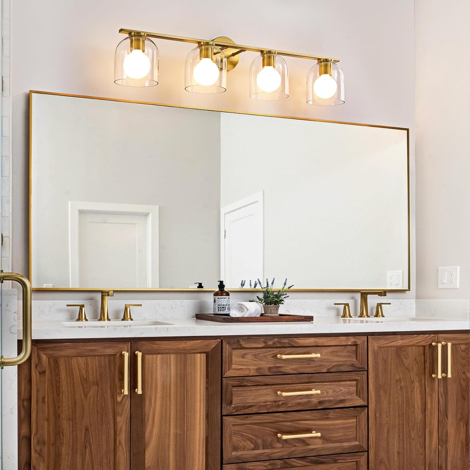 OPEN BOX WOSHITU Bathroom Vanity Light Fixtures: 32.3 Inch Modern Brushed Gold Bathroom Light