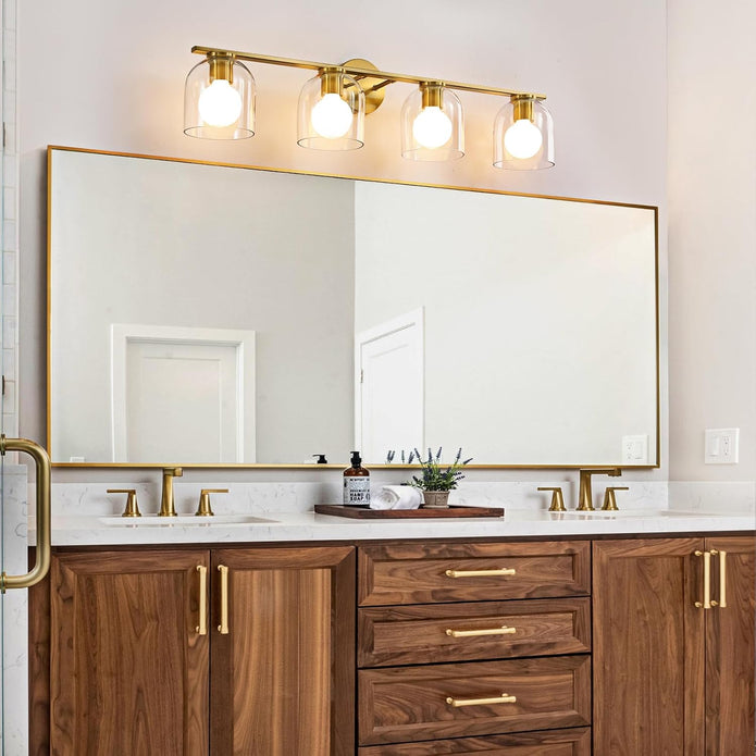 OPEN BOX WOSHITU Bathroom Vanity Light Fixtures: 32.3 Inch Modern Brushed Gold Bathroom Light