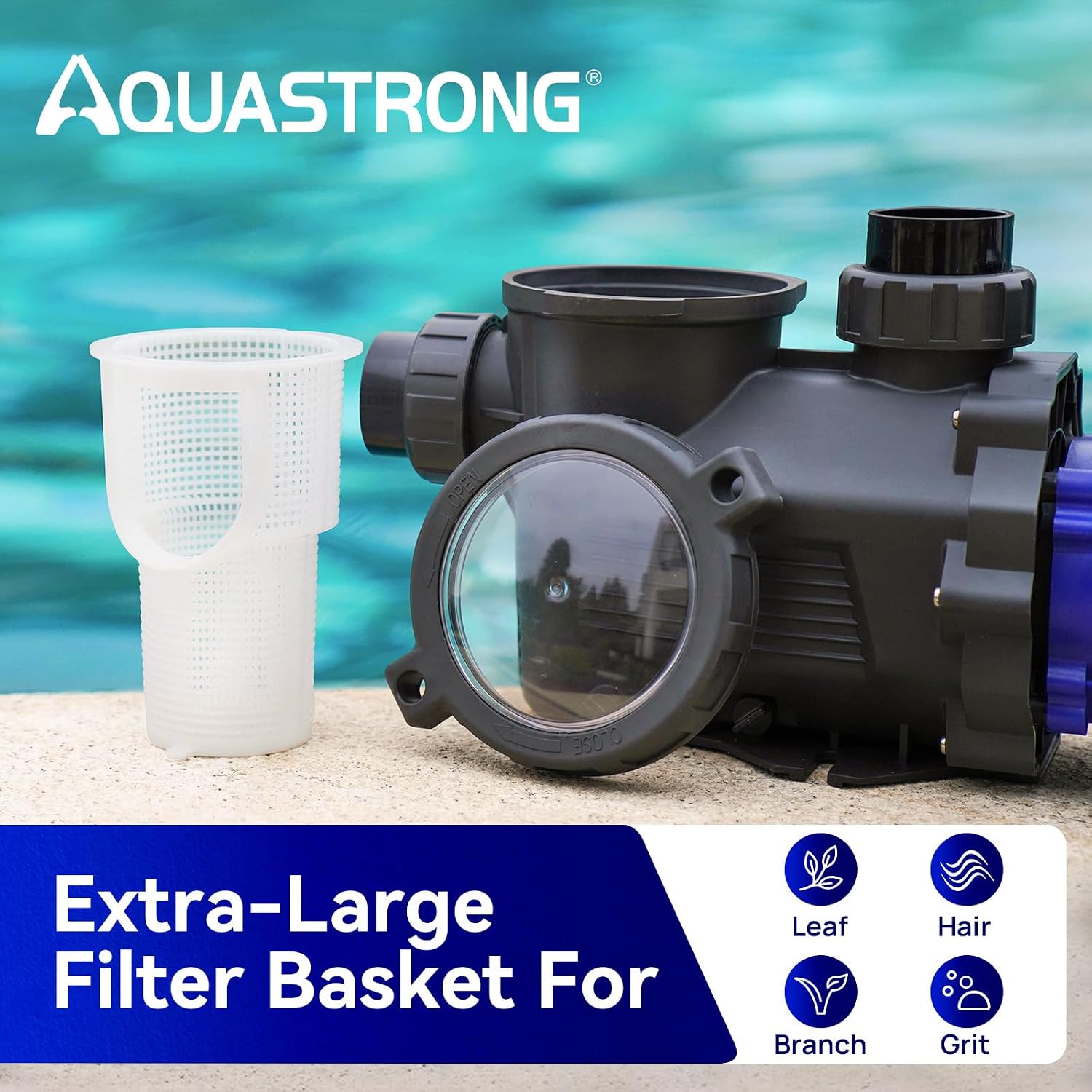 NEW/OPEN BOX AQUASTRONG in/Above Ground Pool Pump PSP200T-LV  Primming Swimming Pool Pump, Glossy Black