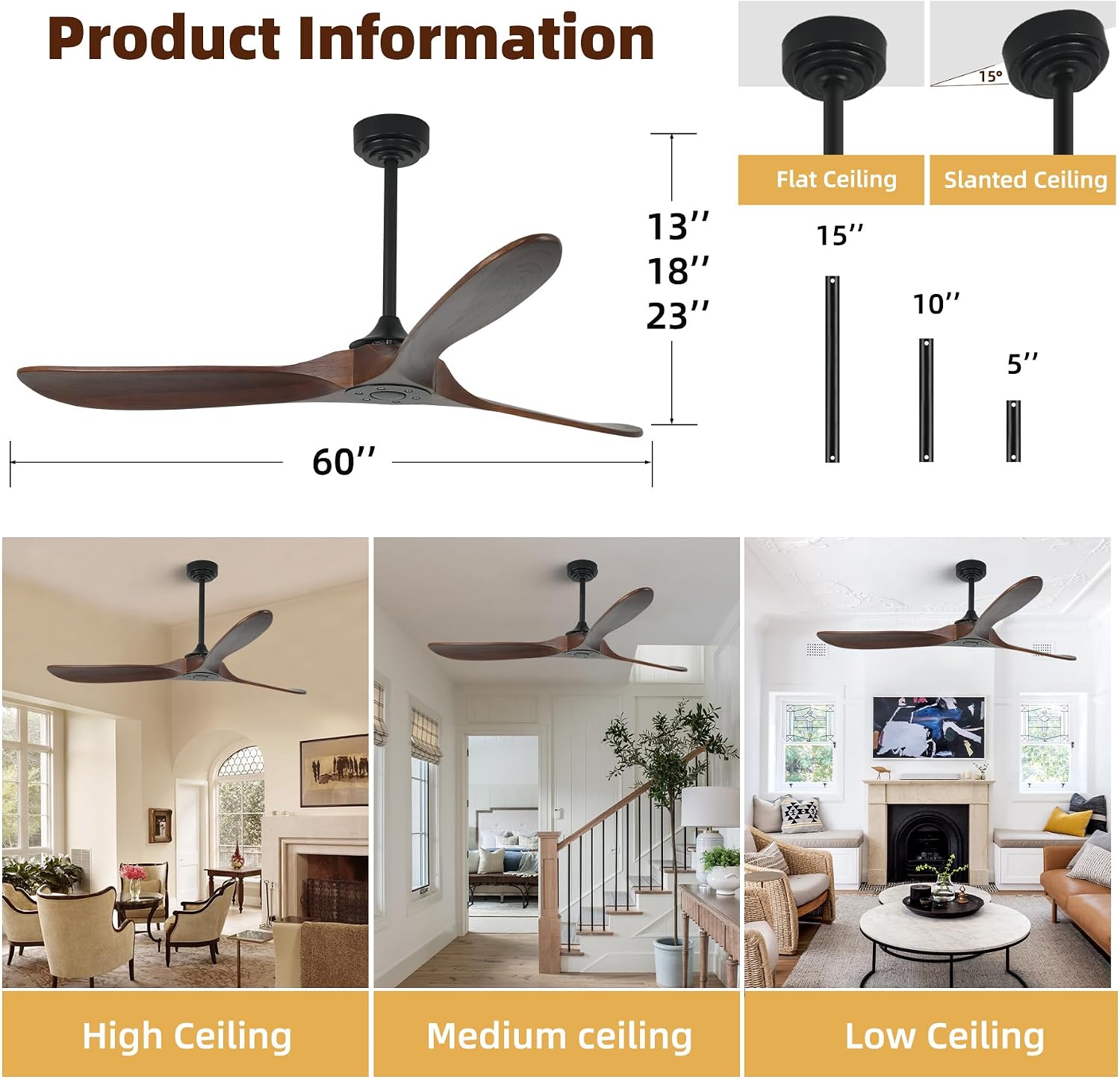 NEW /open box Homlit Ceiling Fan Without Light, 60 Inch Smart Ceiling Fan with Remote  Voice Control 3-Blade Wood Fan, 6 Speeds Red Walnut