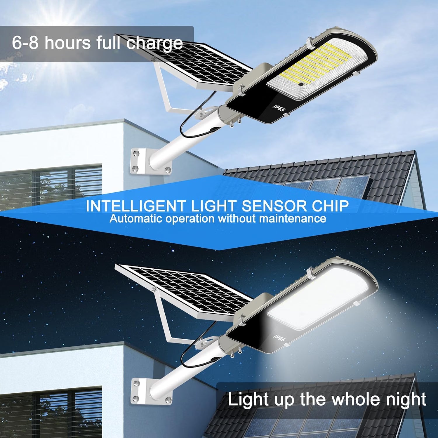 New Baiston Solar Street Lights Outdoor：2 Pack, 6000LM High Brightness LED-BAISTON-JD-2