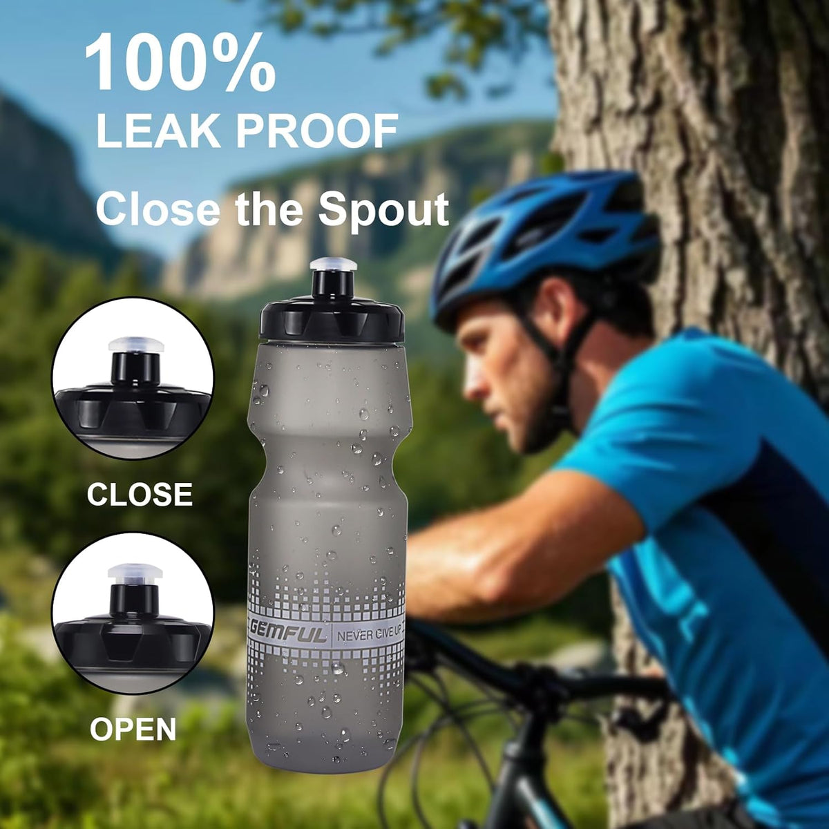 GEMFUL Bike Cycling Water Bottle BPA Free Squeeze Bottles Leak Proof for Road Mountain Bicycle Gym Workout (Gradient Black White)