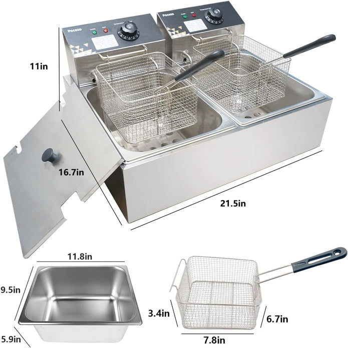 OPEN BOX Deep Fryer with Basket, 3400w 9.1Qt Oil Tank / 4Qt Basket x 2, Stainless Steel Countertop Electric Fryer
