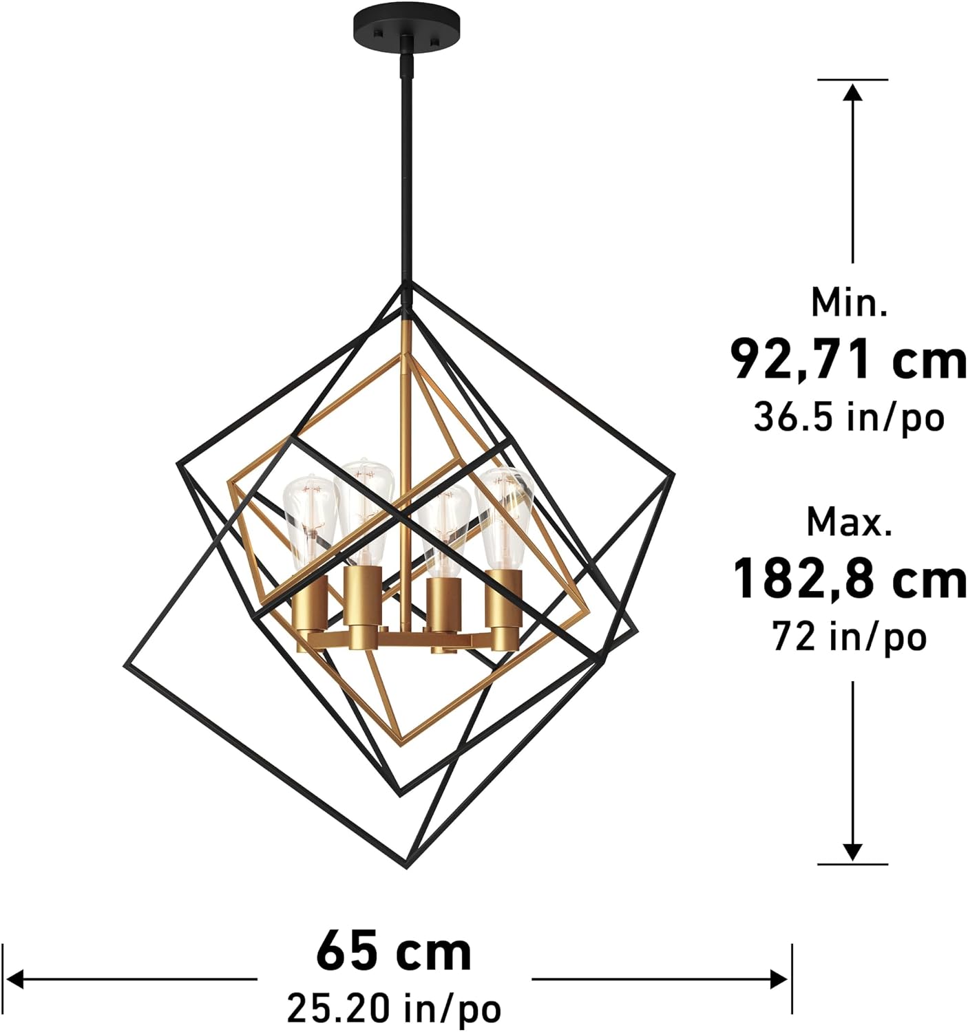 Demo/open box Artika Harmonium 4-Light Chandelier, Adjustable Black and Gold Geometric Pendant Light