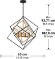 Demo/open box Artika Harmonium 4-Light Chandelier, Adjustable Black and Gold Geometric Pendant Light