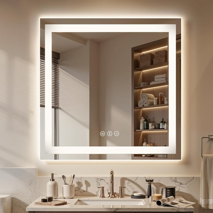 NEW /OPEN BOX 36X36 LED Bathroom Mirror with Front  Back Lights, Anti-Fog