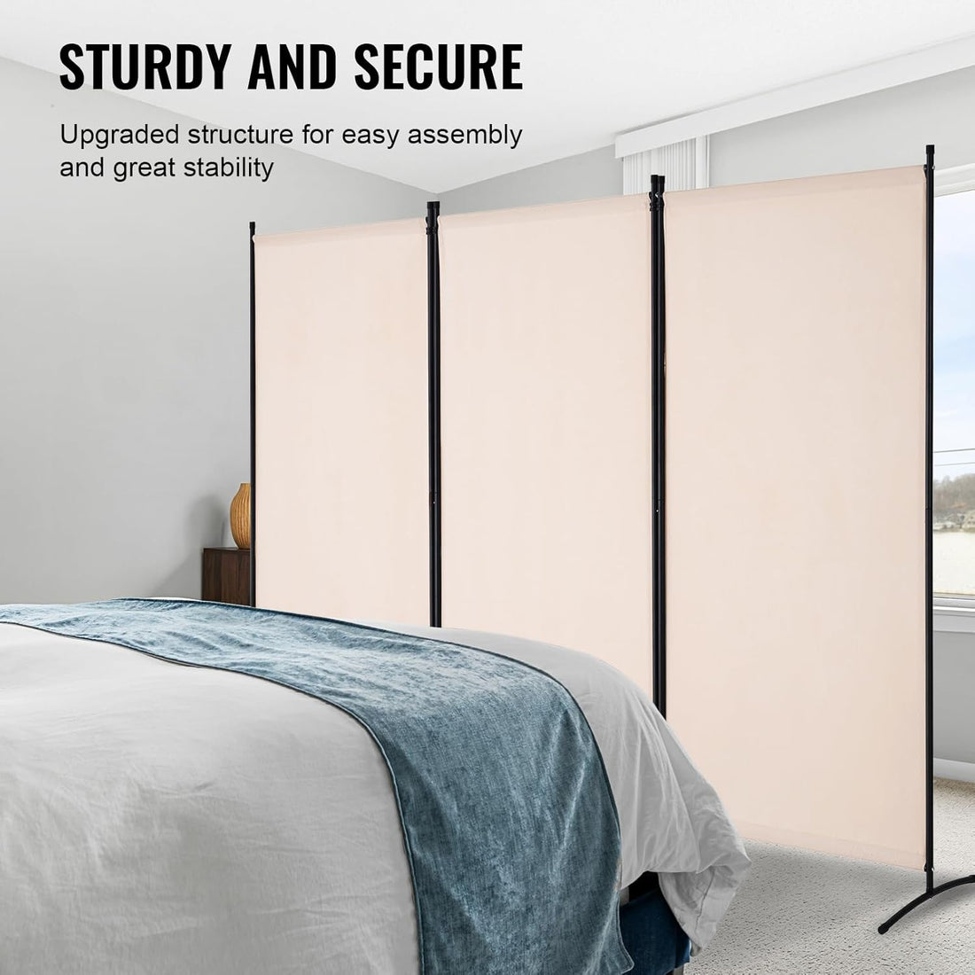 VEVOR Room Divider 3 Panels Fabric Room Privacy Screen for Office Bedroom,Beige
