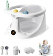 Hibby Baby Bath Seat Integrated Thermometer, Silicone Hair Brush, Rinse Cup, Bath Cap, Toys- Sit-up Safe Bathing- Gray