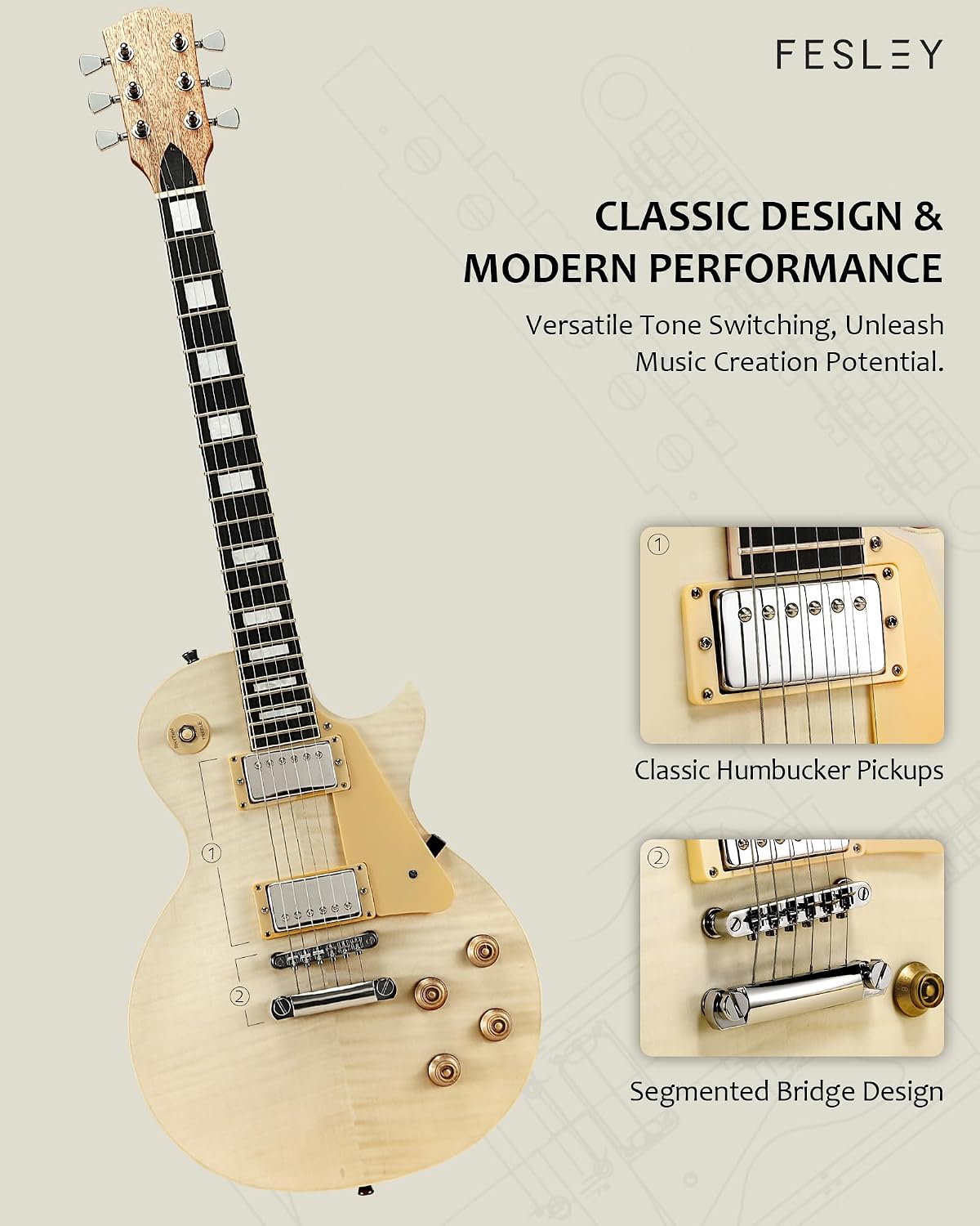 NEW Fesley DIY LP Style Electric Guitar Kits: Mahogany Wood Body/Neck, 6 Strings Electric Guitar Kits