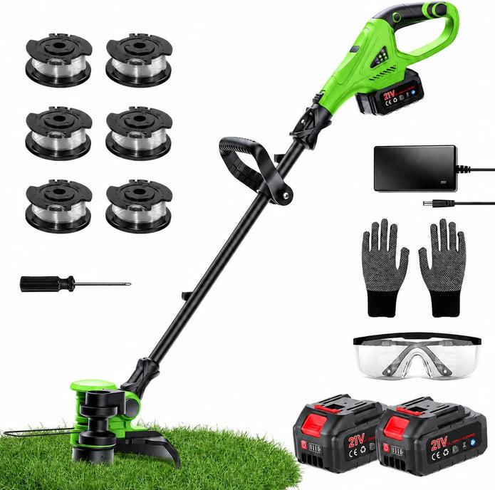 USED Cordless Weed Wacker, 21V String Trimmer and Edger with 2 x 4.0Ah Batteries Charger-Green