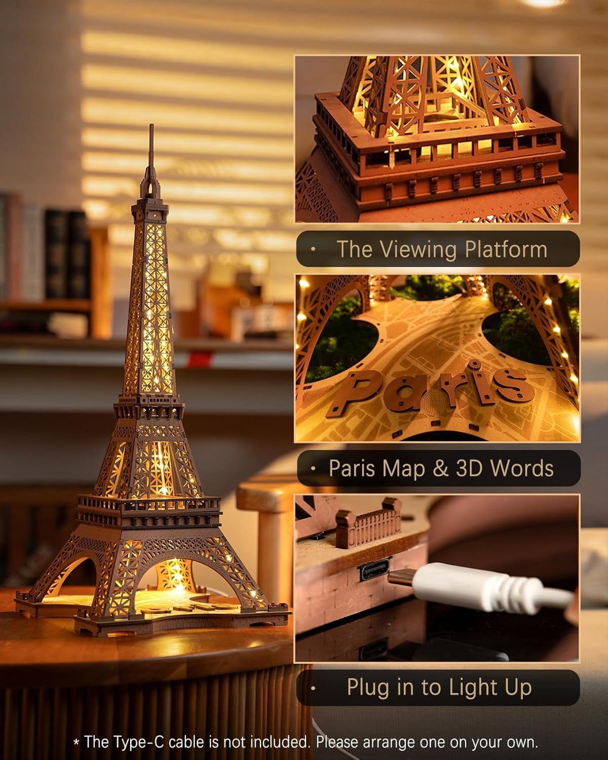 Rolife 3D Wooden Puzzles Night of the Eiffel Tower (TGL01)