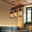 NEW Farmhouse Chandelier - Rustic Wood Beam Pendant Light with Vintage Lantern Design, 3-Light