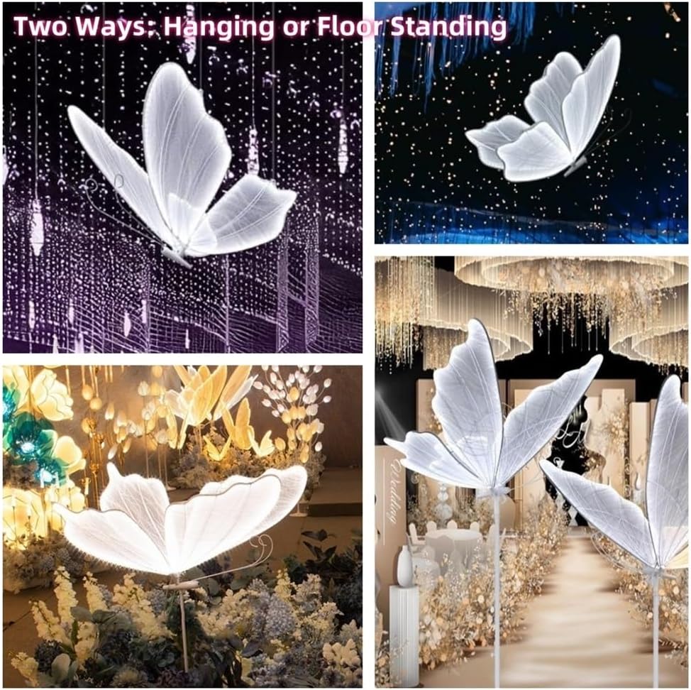 OPEN BOX Wedding Butterfly Decorations Set of 2, Led Butterfly Floor Lamp, White