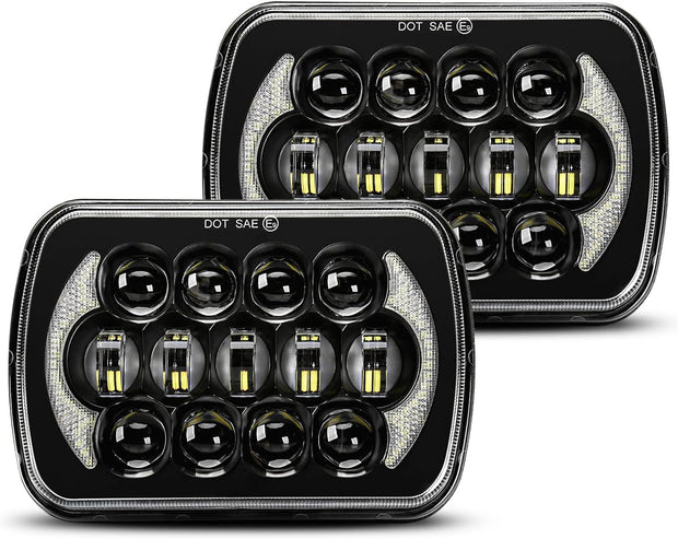 SXMA (Pair of 5 x 7 inch 6 x 7 inch LED headlights with high and low beam DRL for Jeep Wrangler YJ Cherokee