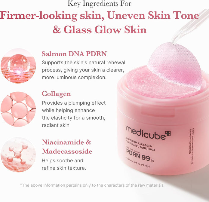 Medicube PDRN PINK COLLAGEN TONING GEL TONER PAD 70PCS