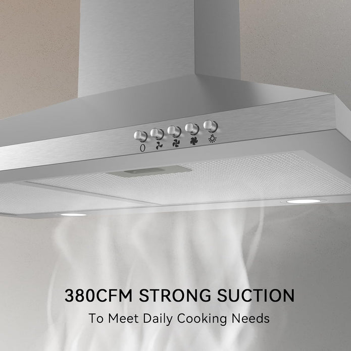 NEW Hermitlux 30 Inch Wall Mount Range Hood, Stainless Steel Kitchen Vent Hoods HMX-USD24Y75AC
