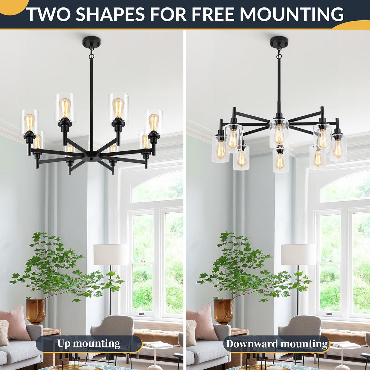 NEW LIGHTDAMY 8-Light Black Farmhouse Chandeliers Light 34'' Fixture for Dining Room