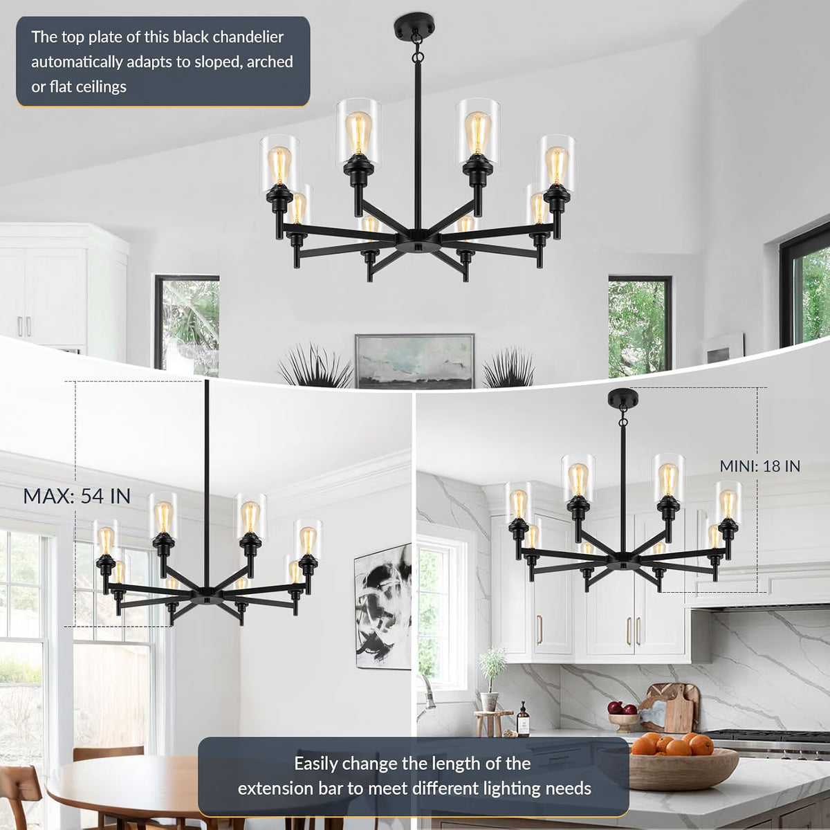 NEW LIGHTDAMY 8-Light Black Farmhouse Chandeliers Light 34'' Fixture for Dining Room