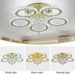 NEW 5-Ring Crystal LED Chandelier Gold Flush Mount Light Dimmable