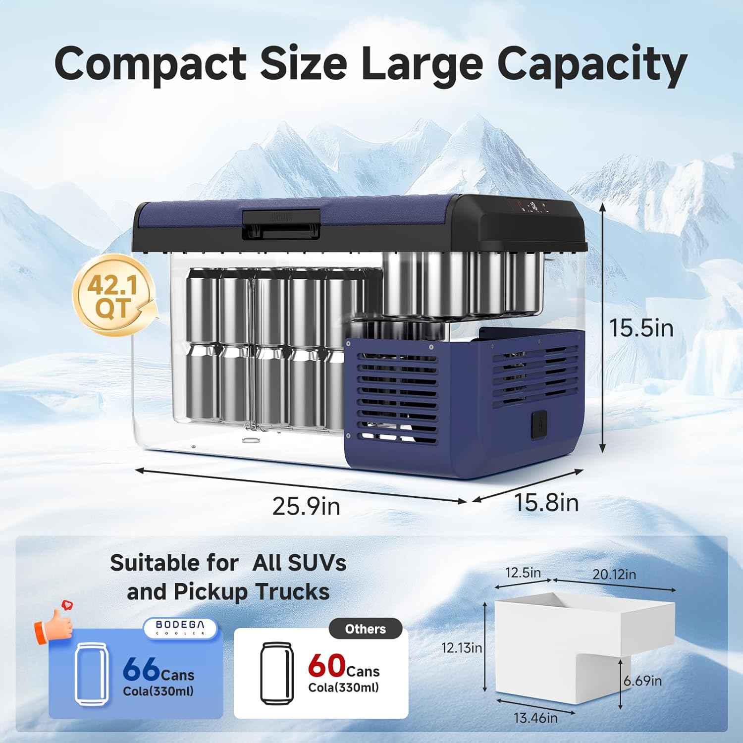 NEW/OPEN BOX BODEGACOOLER 12 Volt Car Refrigerator, 42QT(40L) -MCD40D Waterproof Electric Cooler
