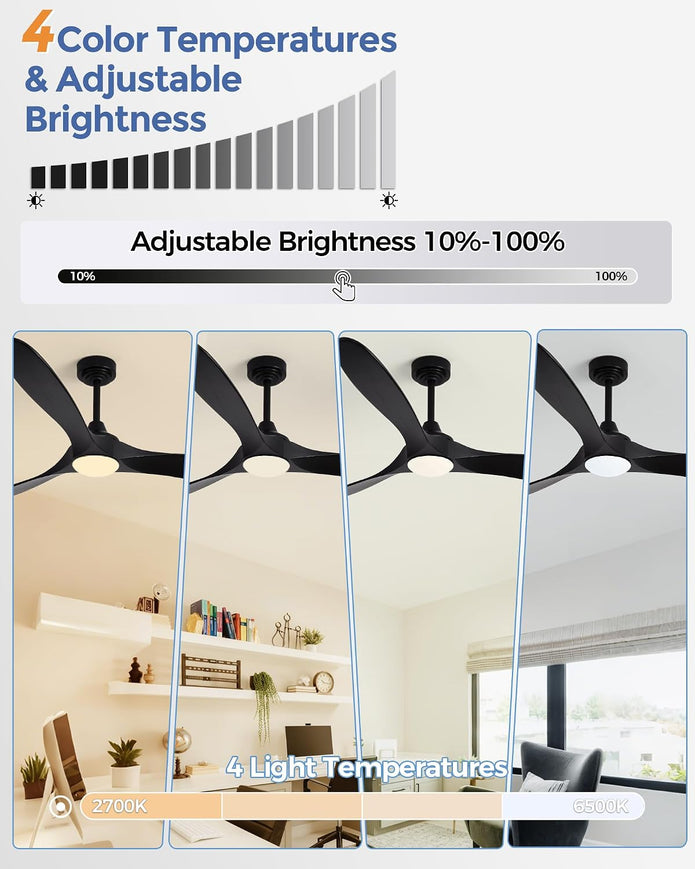New Ombrin 52 inch Outdoor Ceiling Fans with Lights,Smart Wood Ceiling Fan -Black
