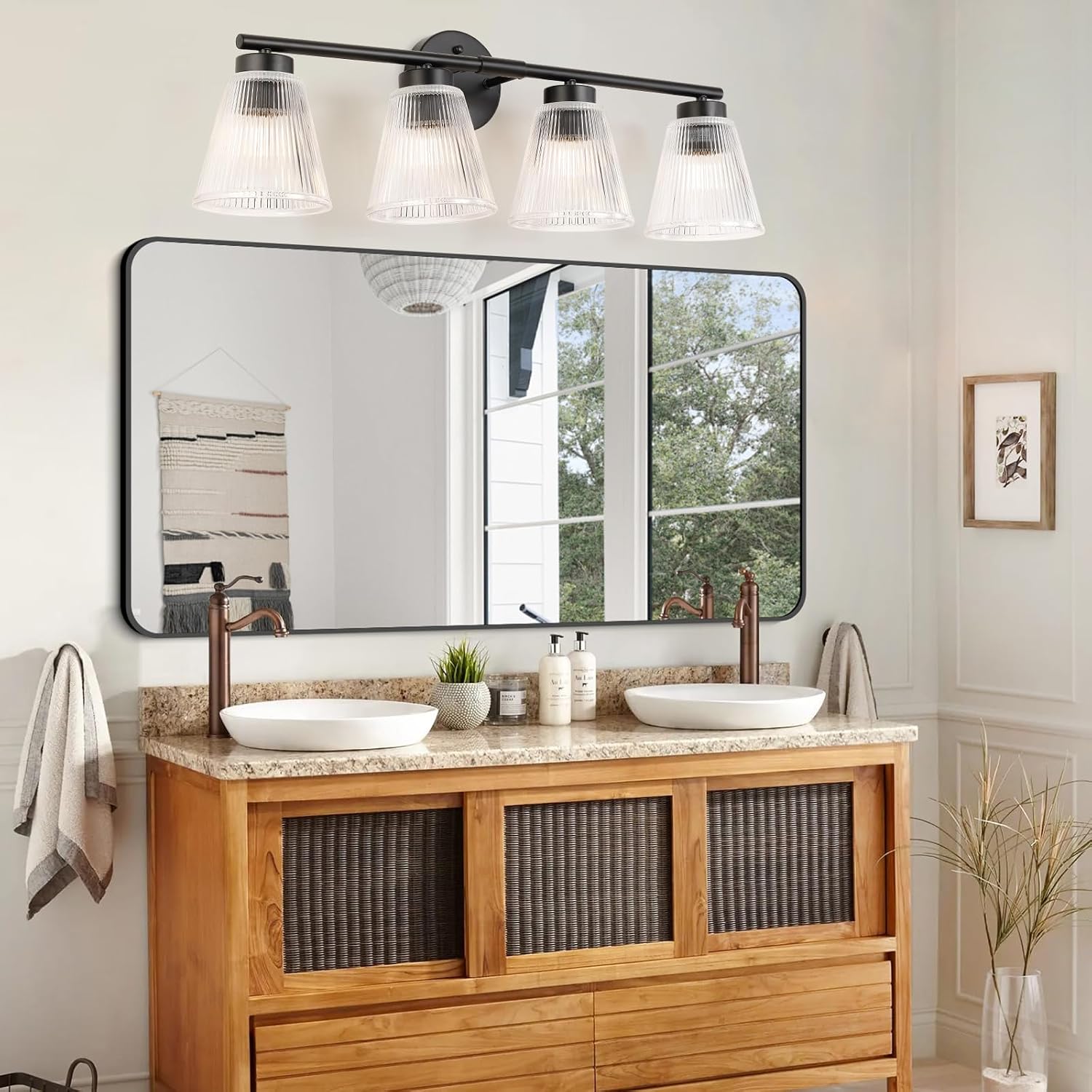 ocioc 4-Light Vanity Light with Striped Glass Shade, Bathroom Lighting-VL-BK04-185