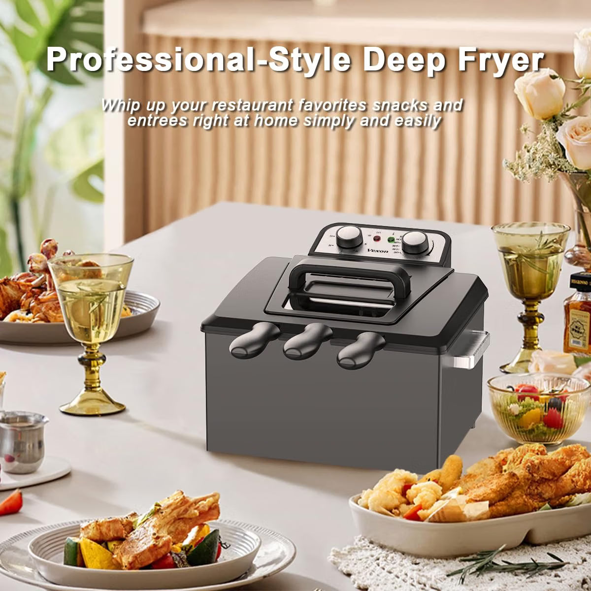 NEW/OPEN BOX Vexon 1800W 5.3Qt/ 5 Liters/21 Cups Large Electric Deep Fryer with 3 Frying Baskets- TSAF40H1-B