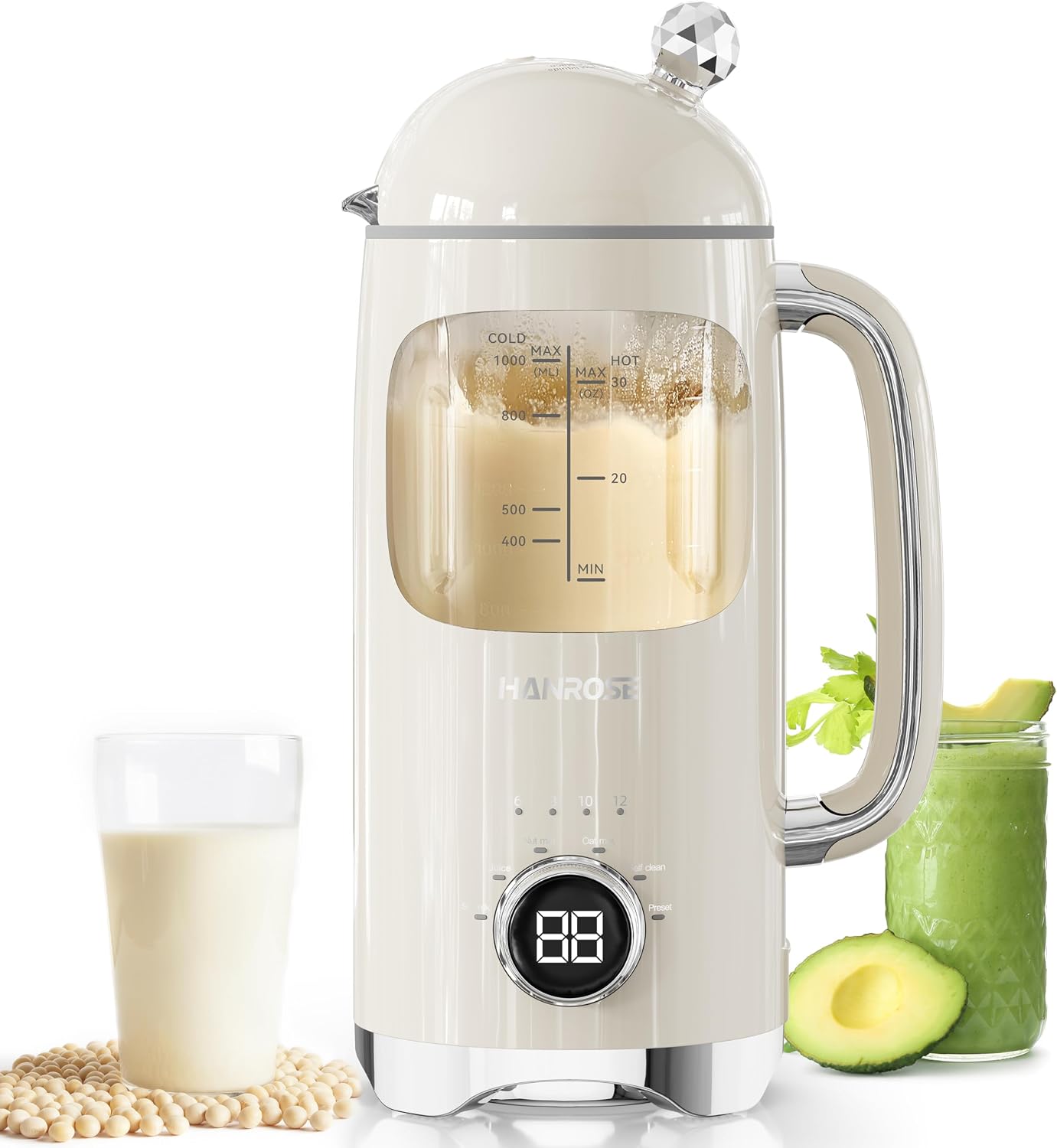 NEW Hanrose Nut Milk Maker Machine, 34 oz BPA-Free Glass Jar, 8-Blade System-K0810US