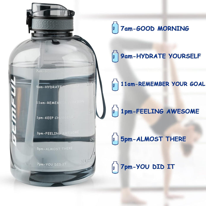 GEMFUL 3 Liter Water Bottles with Handle Motivational Times to Drink Leakproof Wide Mouth Big Sports Jugs