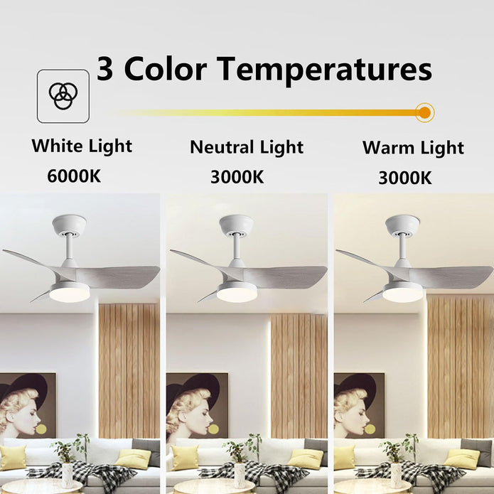 NEW Indoor 30in Ceiling Fans with Lights and Remote 3 ABS Blades -CFL-006C3