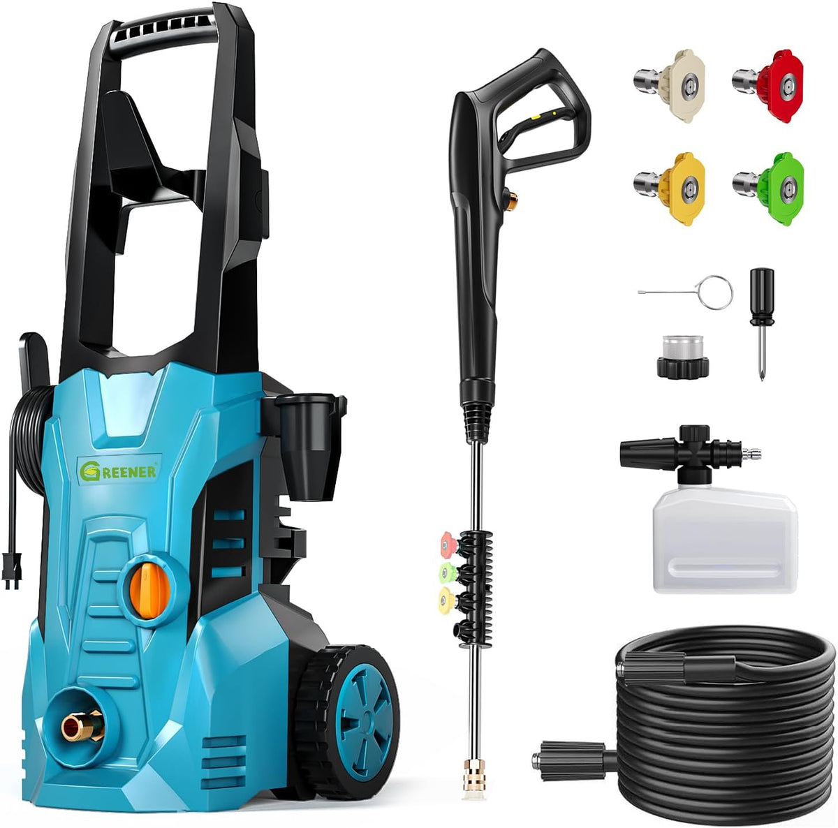 USED/LIKE NEW GREENER Electric Pressure Washer, 4500 PSI High Pressure Washer with 23ft Outlet Hose & 4 Quick Nozzles
