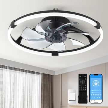 Linboro Ceiling Fans with Lights and Remote, Flush Mount Ceiling Fan  /Black