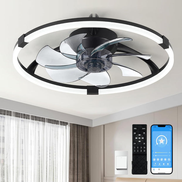 Linboro Ceiling Fans with Lights and Remote, Flush Mount Ceiling Fan  /Black