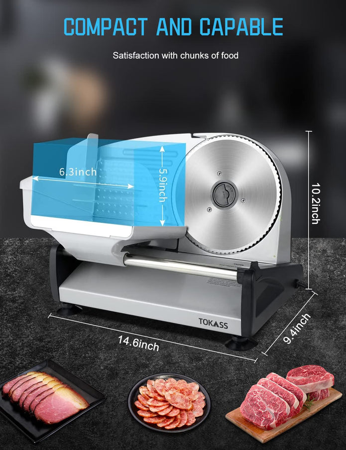 NEW/OPEN BOX TOKASS Meat Slicer Machine for Home, SL4383 with Two 7.5