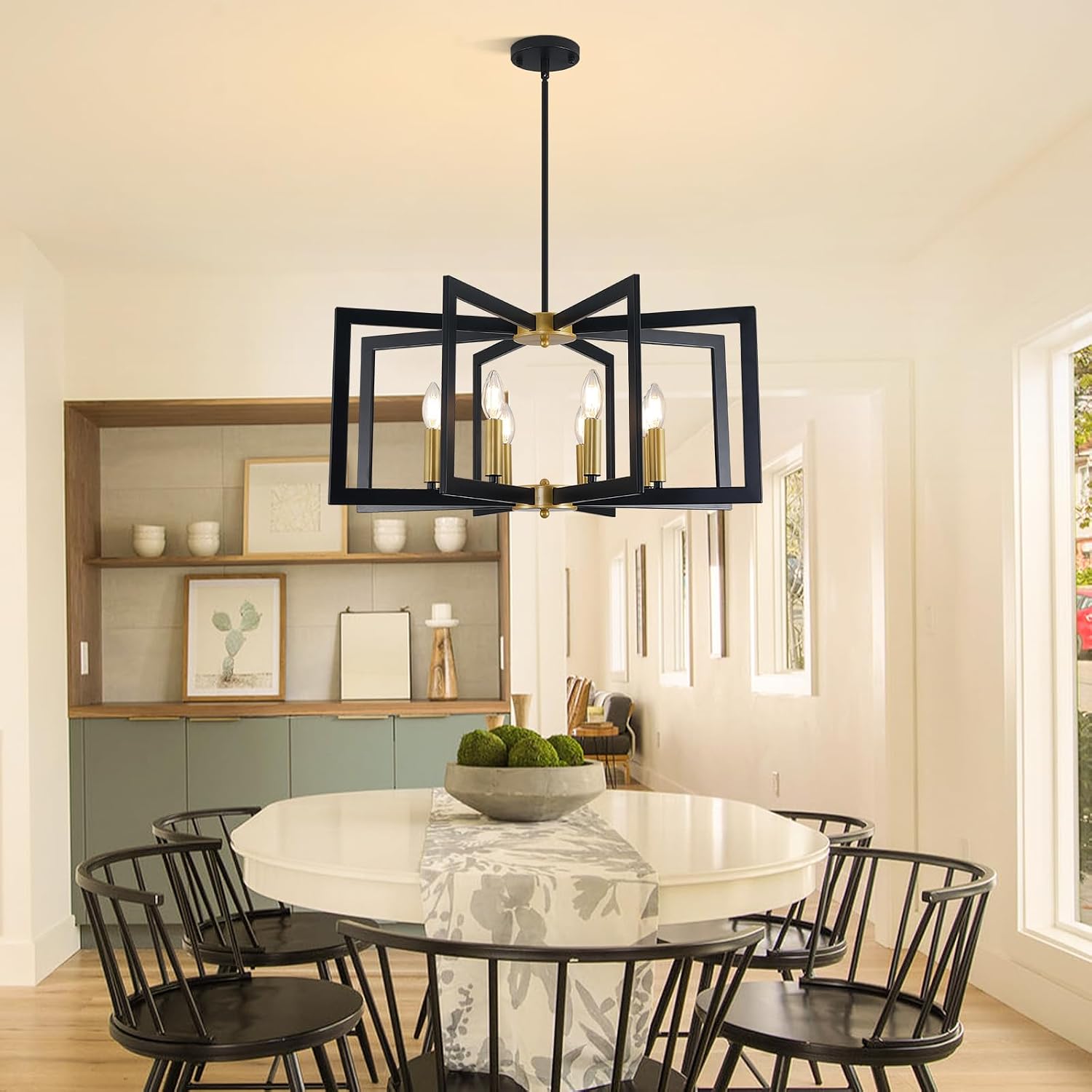 NEW UnicozoHome Dining Room Light Fixtures, 8-Light Black and Gold Modern Geometric Chandelier