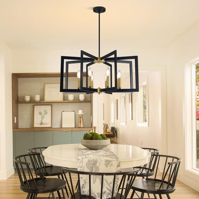 NEW UnicozoHome Dining Room Light Fixtures, 8-Light Black and Gold Modern Geometric Chandelier