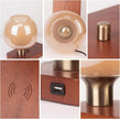 Bedside Lamp with Charging Station, Small Night Light with USB Port, Brown Wooden Pallet Glass