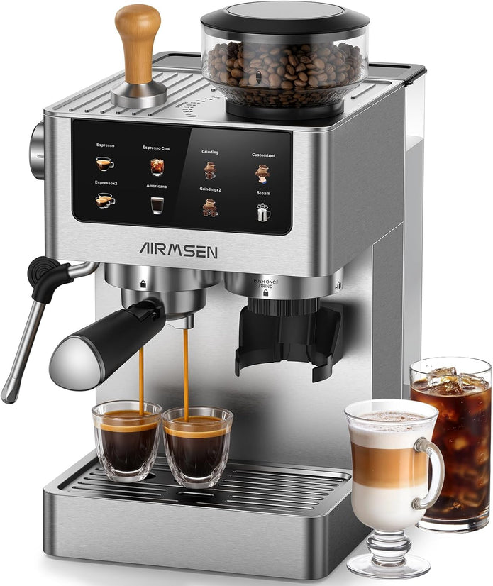 LIKE NEW/ DEMO AIRMSEN Espresso Machines BCM2316 with Burr Grinder, Stainless Steel Coffee Maker
