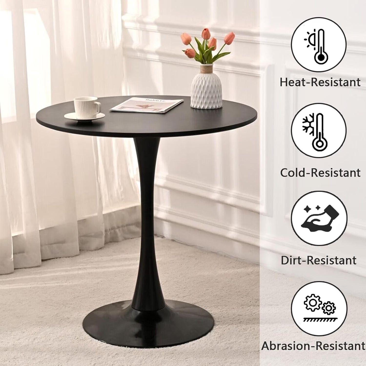 NEW/OPEN BOX Howhio Black Round Dining Table, 24 Inches Tulip Round Kitchen Table