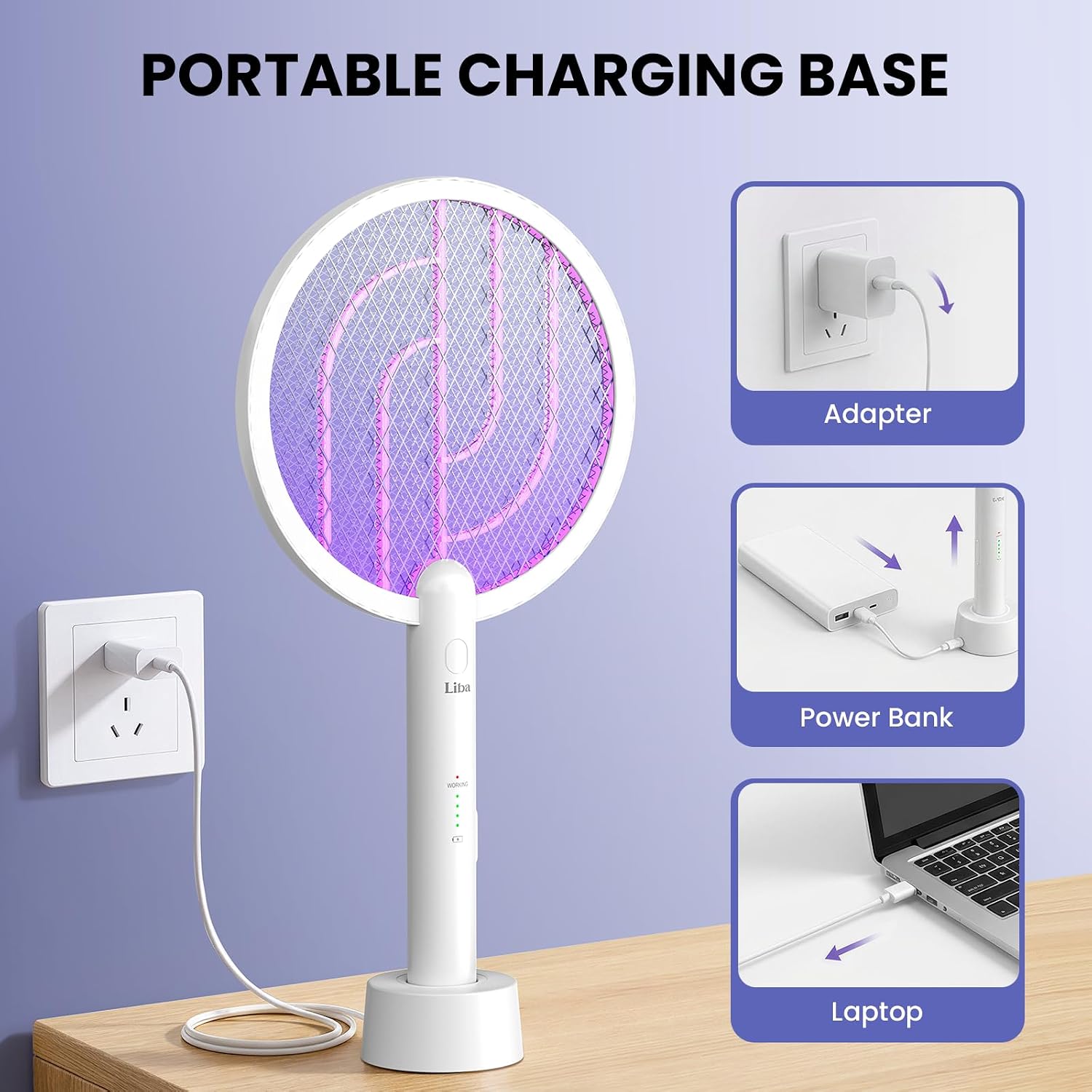 LiBa Electric Fly Swatter, 4000V 2-in-1 Mosquito Killer Lamp, USB Rechargeable with 5-Layer