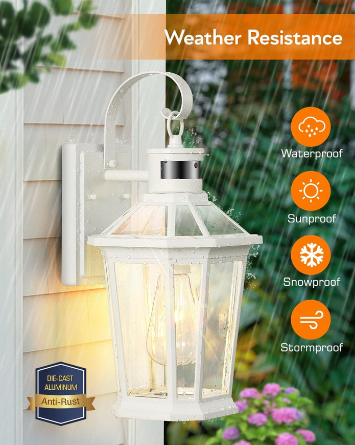 NEW/OPEN BOX VIANIS Motion Sensor Exterior Light Fixture, Dusk to Dawn Outdoor Wall Lighting, 2 Pcs White