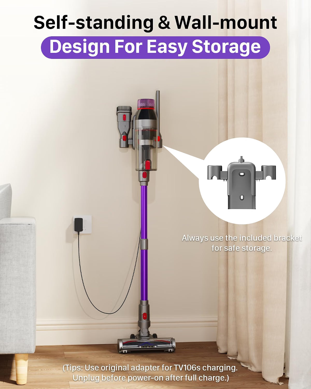 OPEN BOX /UNUSED Cordless Stick Vacuum Cleaner for Home: 550W ,PURPLE -TV106S