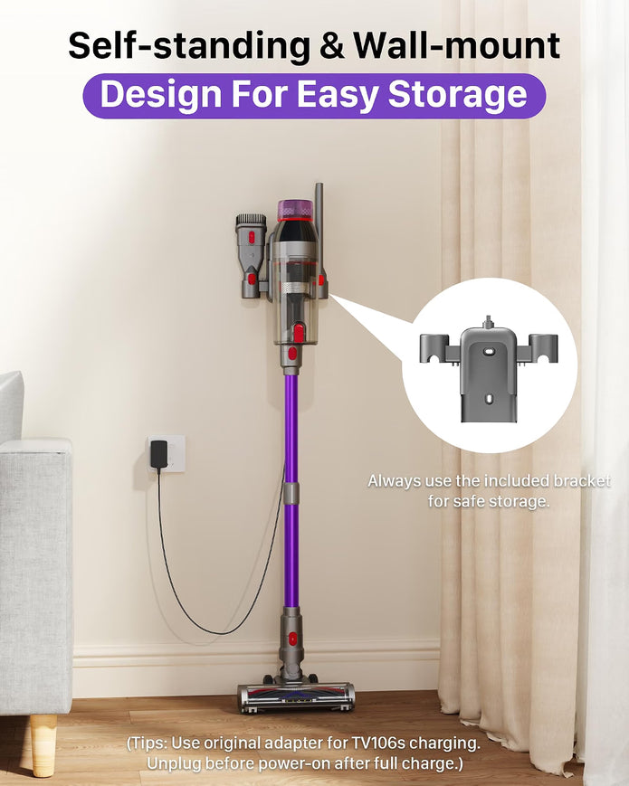 OPEN BOX /UNUSED Cordless Stick Vacuum Cleaner for Home: 550W ,PURPLE -TV106S