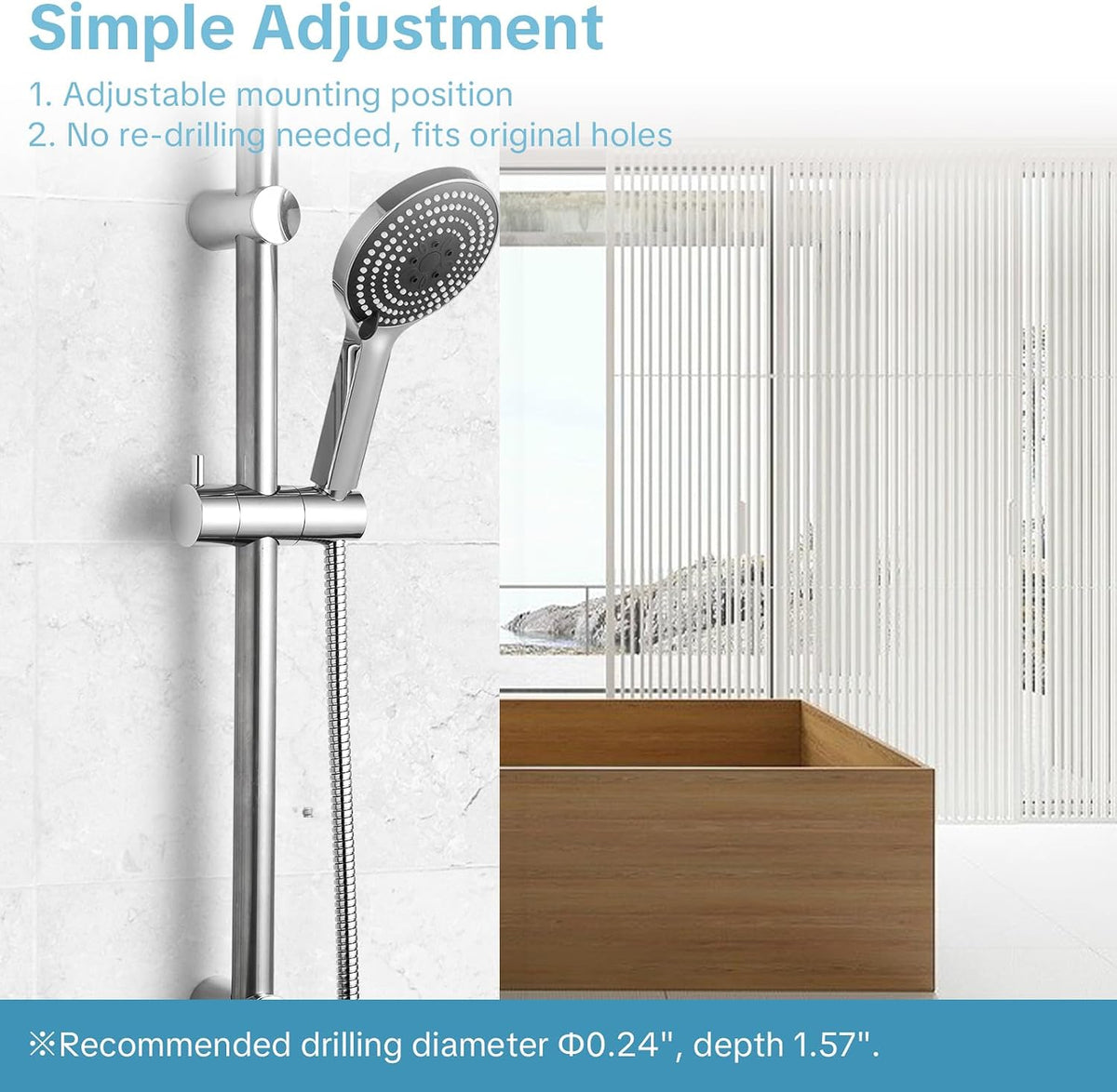 NEW/OPEN BOX OFFO Shower Slide Bar Combo,33 in  Slide Bar with 6-Mode High Pressure Handheld Shower Head